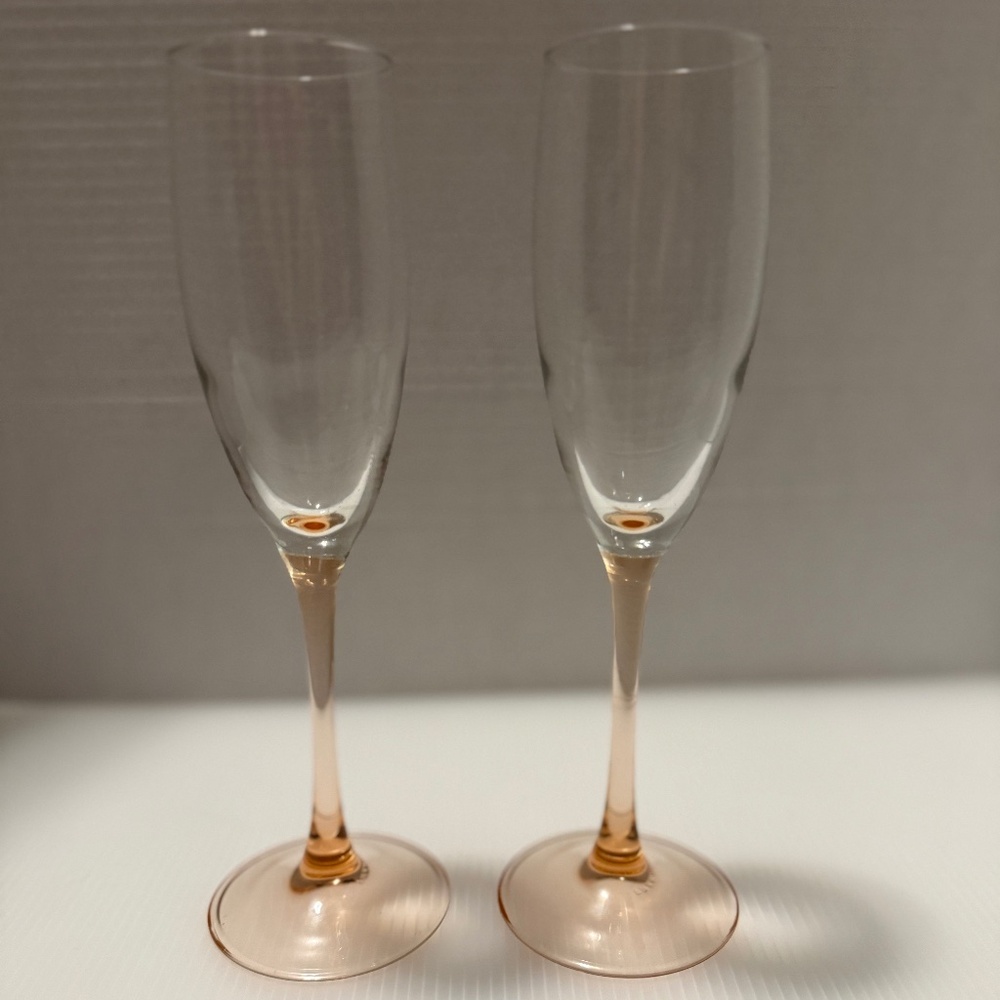 Lot of 2 Cristal D'Arques Luminarc Rose Champagne Flutes Pink Base Glasses